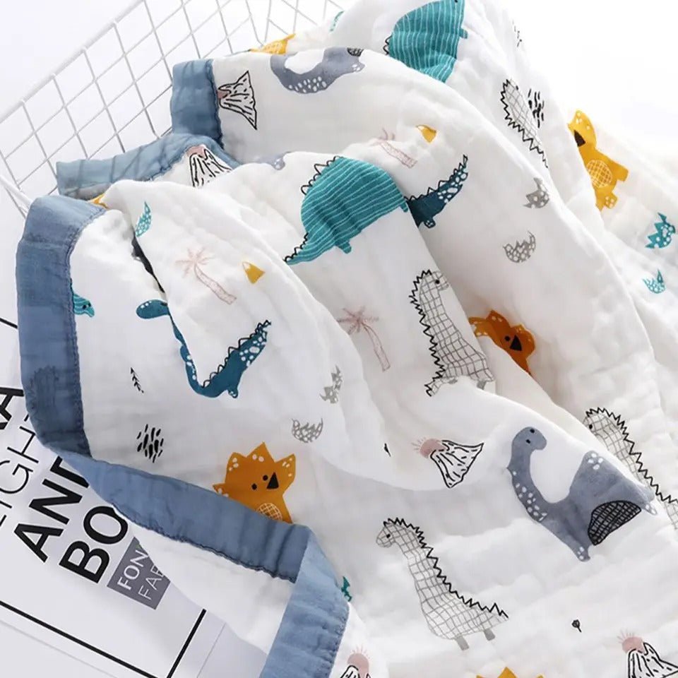 couverture bebe gaze de coton douce bleu calinou