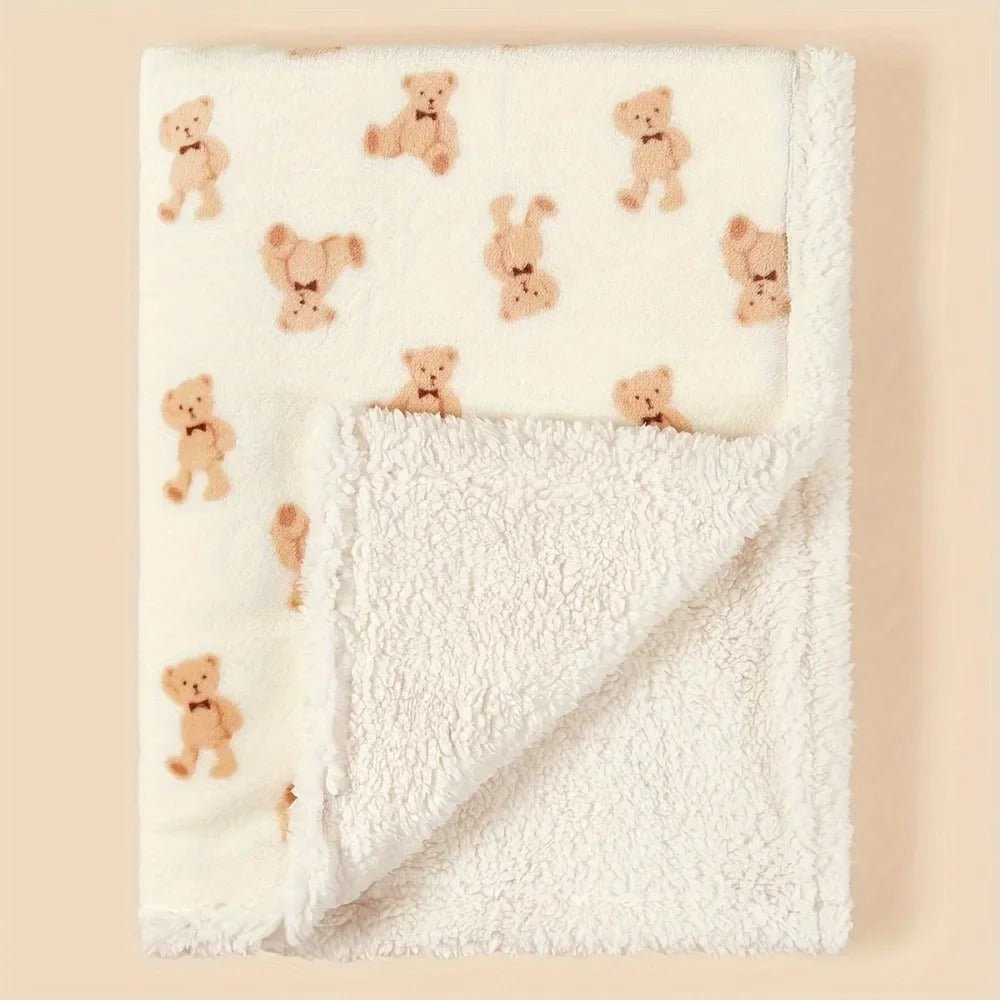 beige ourson couverture polaire bebe plier sur cote hottie