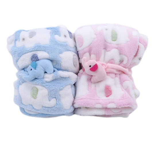 douce couverture polaire bébé éléphant bleu rose