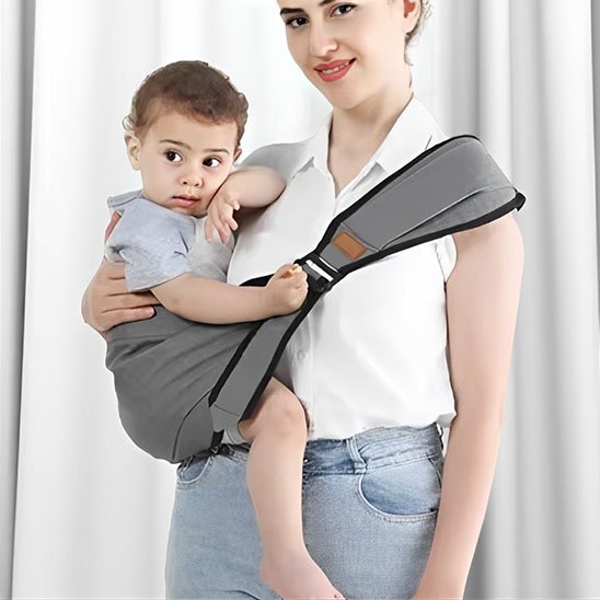 porte bebe hanche gris confortable- latéral