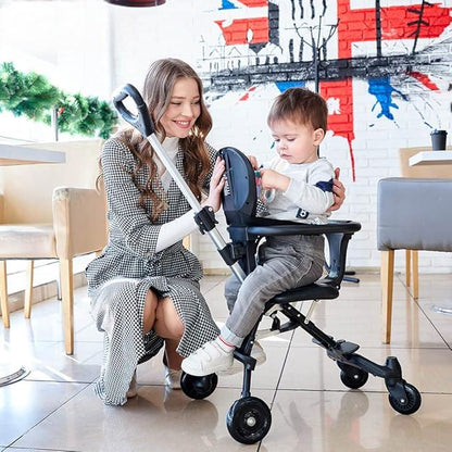 poussette travellite bébé assis confortablement face à maman coussin