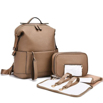 sac à dos à langer cuir camel élégance naturelle
